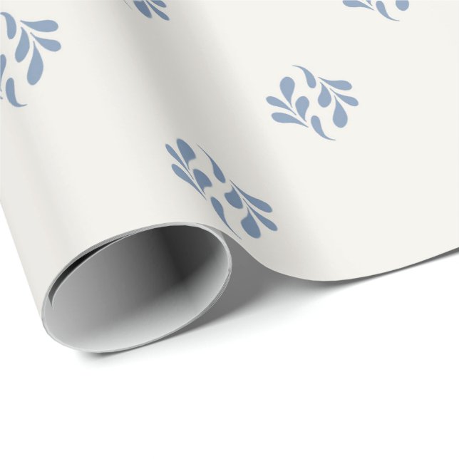 Minimal Coastal Blue Botanical Sprig Pattern Wrapping Paper (Roll Corner)