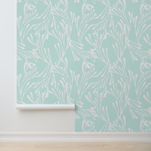 Minimal Coastal Coral in Mint Green Wallpaper