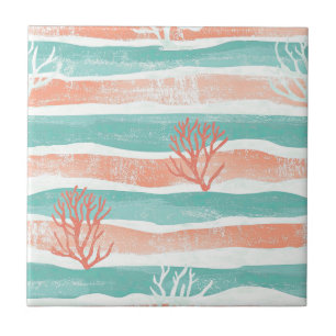 Minimal Coastal Coral Pattern Ceramic Tile