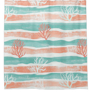 Minimal Coastal Coral Pattern Shower Curtain