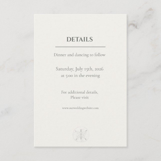 Minimal Coastal Sand Dollar Wedding Enclosure Card (Front)