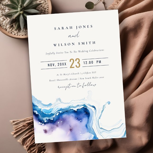 Minimal Coastal Sea Beach Watercolor Wedding Invitation (Creator Uploaded)