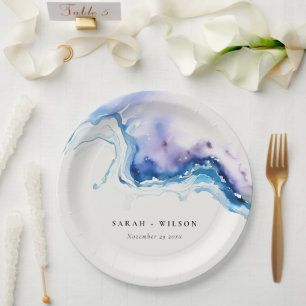 Minimal Coastal Sea Beach Watercolor Wedding Paper Plate
