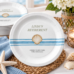 Minimal Coastal Seashell Retirement Party Paper Plate