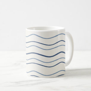 Minimal Coastal Wavy Stripe Blue Pattern Coffee Mug