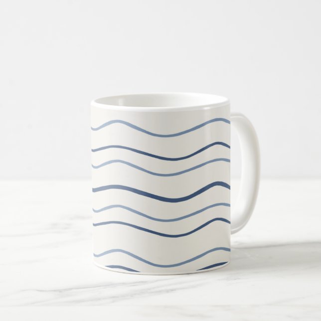 Minimal Coastal Wavy Stripe Blue Pattern Coffee Mug (Front Right)
