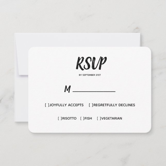 Minimal Colour | Black | Wedding RSVP Meal Choice Card (Front)