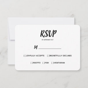 Minimal Colour Black Wedding RSVP Meal Choice Card