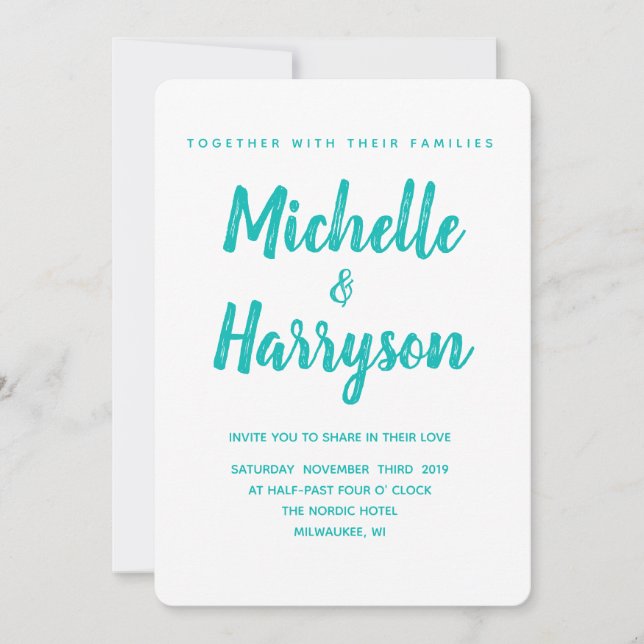 Minimal Colour Blue  Wedding Invitation (Front)