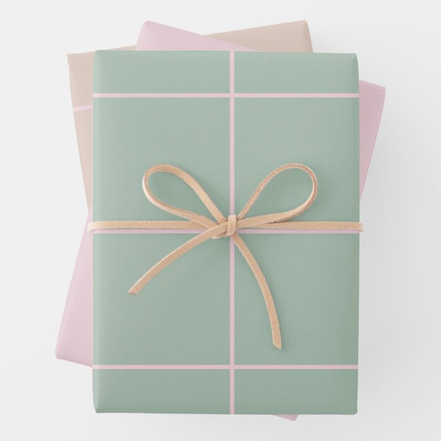 Minimal Colour Grid Check Pattern Wrapping Paper Sheet (In situ)