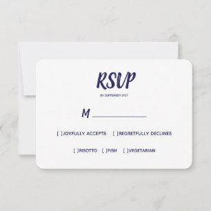 Minimal Colour Navy Blue   Wedding RSVP Meal Choic Card