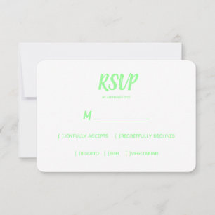 Minimal Colour Neon Green Wedding RSVP Meal Choic Card
