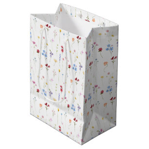 Minimal Colourful Garden Wildflower Pattern Medium Gift Bag