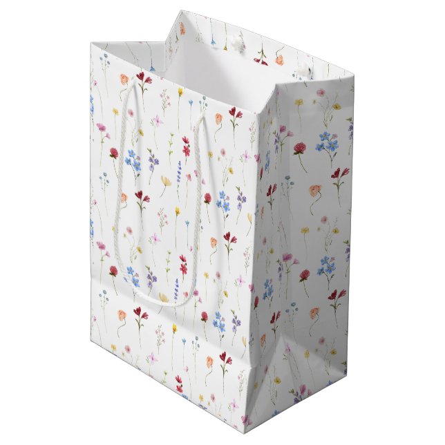 Minimal Colourful Garden Wildflower Pattern  Medium Gift Bag (Front Angled)
