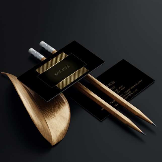Minimal Conceptual Geometric Black Gold Frame Glam Business Card (Minimal Conceptual Geometric Black Gold Frame Glam Business Card)