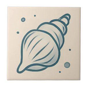 Minimal Conch Shell Coastal Art Tile