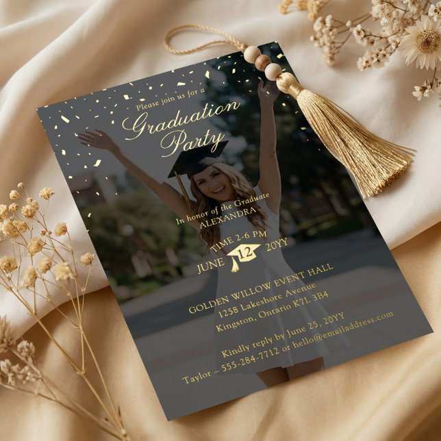 Minimal Confetti Bold Graduation Year Photo Party (Minimal Confetti Bold Graduation Year Photo Party Foil Invitation)