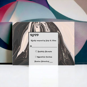Minimal Contemporary Black And White Art Wedding RSVP Card