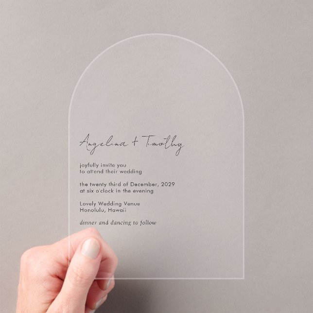 Minimal Contemporary Modern Elegant Wedding Acrylic Invitations (Insitu (Handheld))