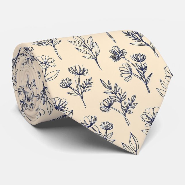 Minimal Contour Floral Pattern Tie (Rolled)