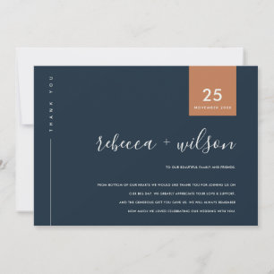 MINIMAL COOL NAVY RUST ORANGE TYPOGRAPHY WEDDING THANK YOU CARD