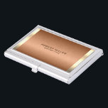 Minimal copper brown & gold metallic texture business card holder<br><div class="desc">Slick minimal metallic copper brown texture with light gold stripes accent,  customisable discrete monogram—simple elegant modern design.</div>
