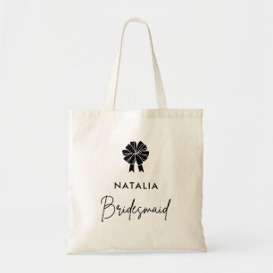 Minimal Coquette Black Bow Script Bridesmaid  Tote Bag