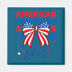 Minimal Coquette Bow American Flag Girl Magnet