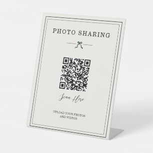 Minimal Coquette Bow Wedding Photo Share QR Upload Pedestal Sign