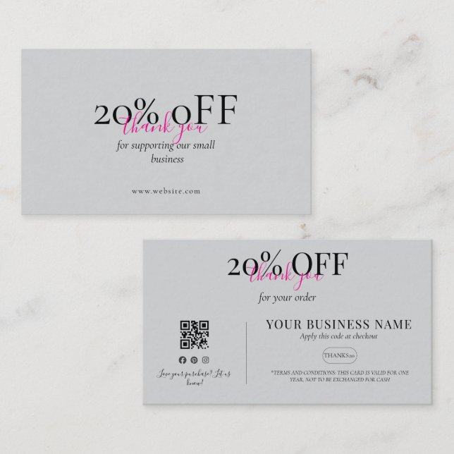 Minimal Coral Pink QR Discount Business Card (Front/Back)
