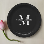 Minimal Corporate Event Business Logo Custom Black Paper Plate<br><div class="desc">Create personalised company plates using this modern business event paper plates design. Featuring a simple black and white design,  with space for your logo or monogram,  business name and website,  the perfect touch to your company cocktail party,  launch event or dinner function.</div>