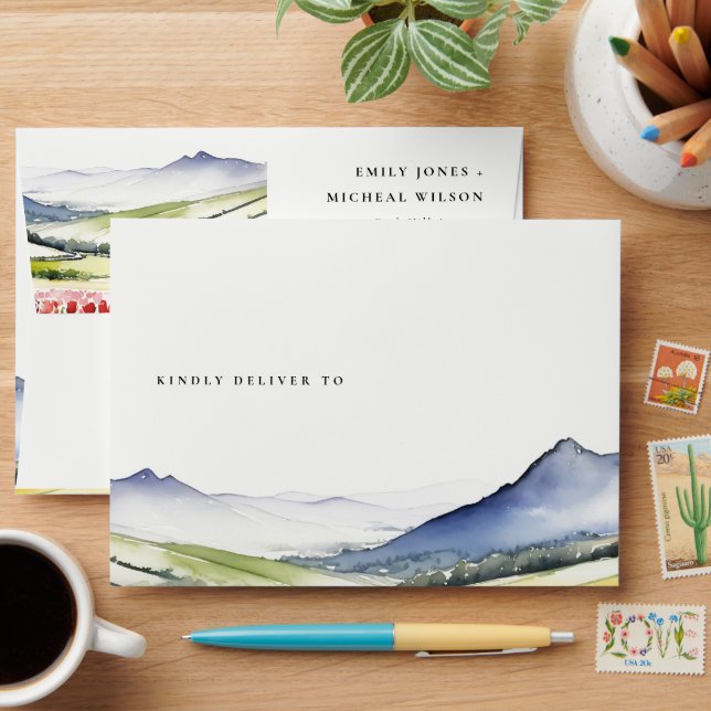 Minimal Country Spring Floral Landscape Address Envelope (Desk)