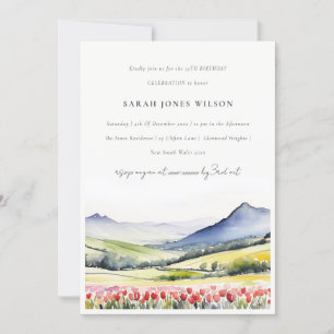 Minimal Country Spring Floral Landscape Birthday Invitation