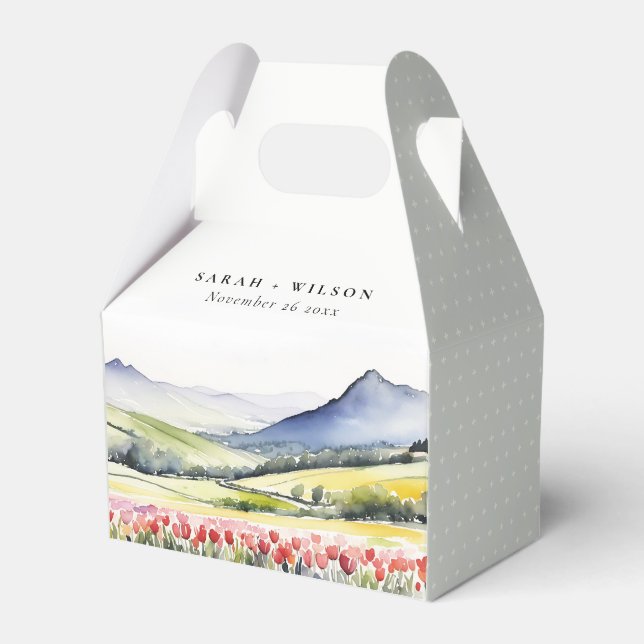 Minimal Country Spring Floral Landscape Wedding In Favour Box (Front Side)
