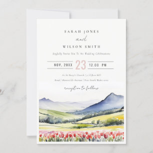 Minimal Country Spring Floral Landscape Wedding Invitation