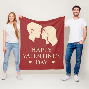 Minimal Couple Silhouette Romantic Valentines Cozy Fleece Blanket