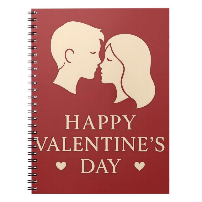 Minimal Couple Silhouette Valentines Cute Daily Notebook (Front)