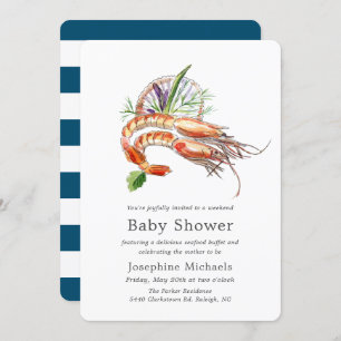 Minimal Crawfish Boil Baby Shower Ocean Stripes Invitation