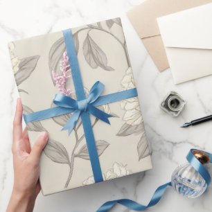 Minimal Cream Peony White Floral Pattern Wrapping Paper