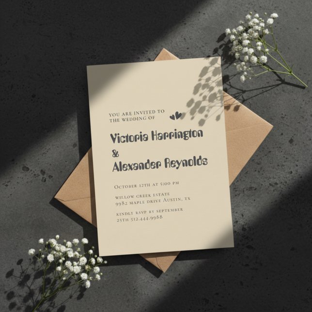 Minimal Cream Typography Wedding Invitation (minimal invite)