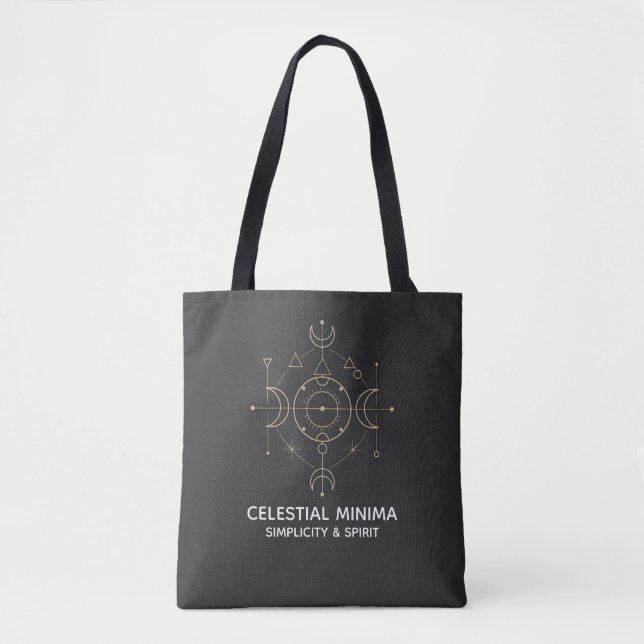 Minimal Crescent Moon & Sun Line Art | Boho Style Tote Bag (Front)