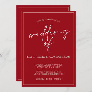 Minimal Crimson Red Script Wedding Invitation