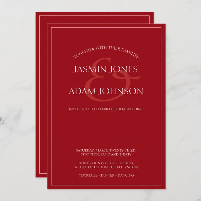 Minimal Crimson Red Script Wedding Invitation (Front/Back)