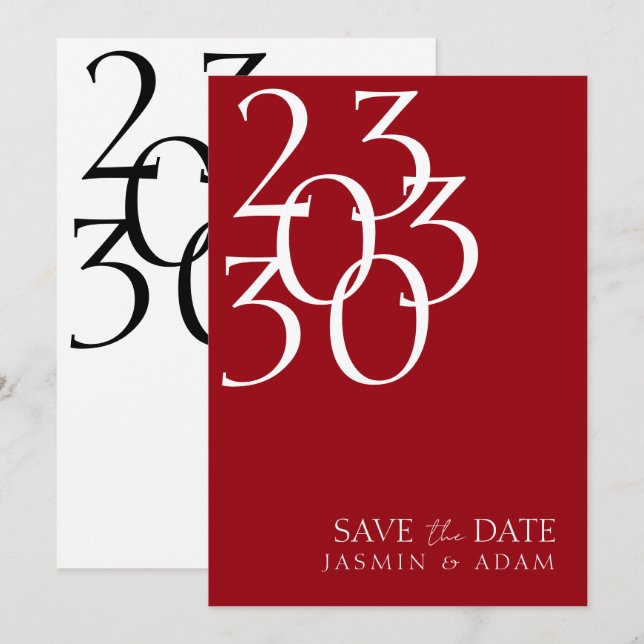 Minimal Crimson Red Typography Save the Date (Front/Back)