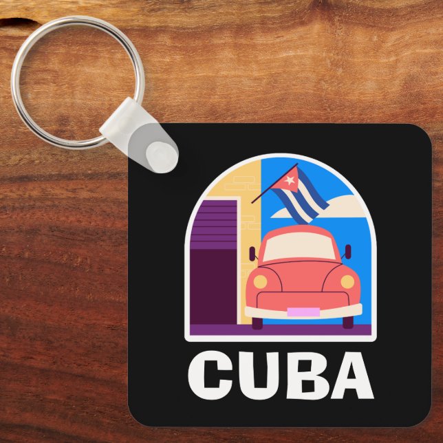 Minimal Cuba Island Vintage Retro Travel  Key Ring (Front)