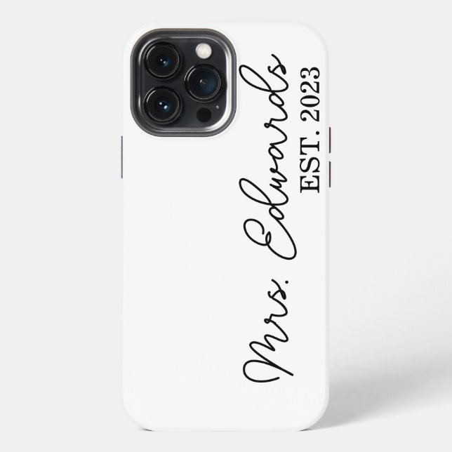 Minimal Cursive Mrs. Custom Last Name Wedding Gift iPhone Case (Back)
