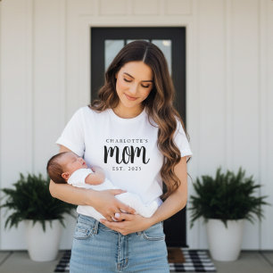 Minimal Custom Child Name New Mom Established Year T-Shirt