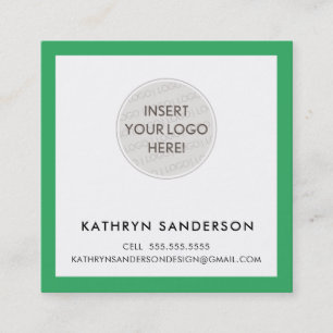 MINIMAL CUSTOM LOGO modern chic kelly green leaf Square Business Card