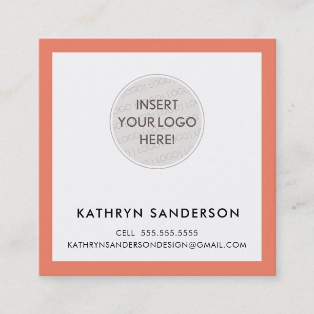 MINIMAL CUSTOM LOGO modern chic retro orange Square Business Card (Front)