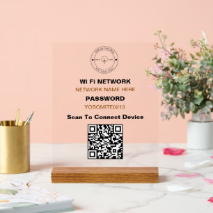 Minimal Custom Made Logo QR Code Wifi Details Acrylic Sign